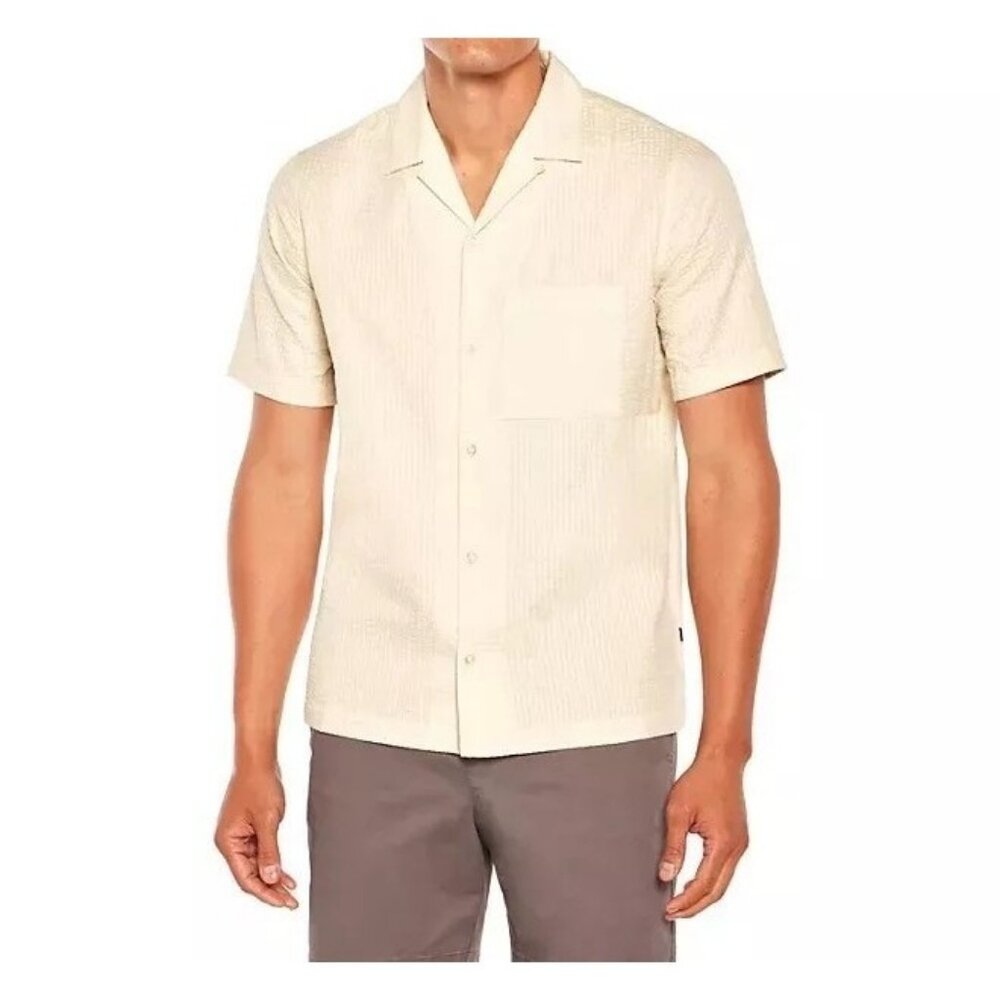 Gap Seersucker Shirt size S Men Cream Beige Button Up Short Sleeve Cotton NWT